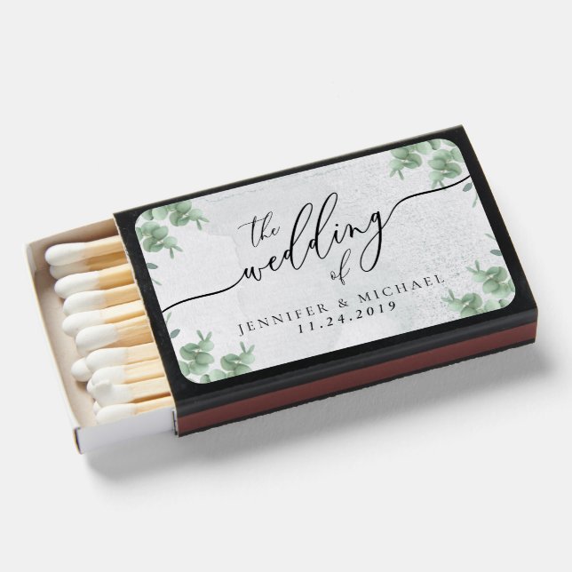 Eucalyptus Greenery Floral Wedding Gift Matchboxes (Front Open)