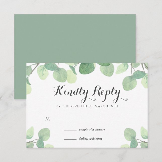 Eucalyptus Greenery Floral Wedding RSVP Card (Front/Back)