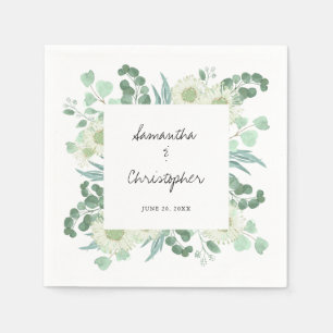 Eucalyptus Greenery Flowers Handwriting Wedding Napkins