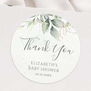 Eucalyptus Greenery Foliage Baby Shower Thank You Classic Round Sticker