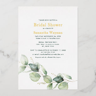 Eucalyptus Greenery Foliage Bridal Shower Gold Foil Invitation