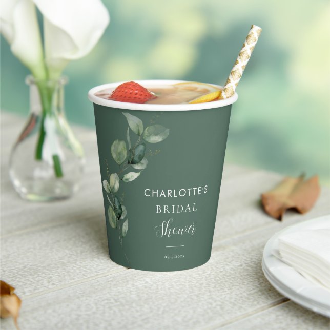 Eucalyptus Greenery Foliage Bridal Shower Paper Cups (Insitu)