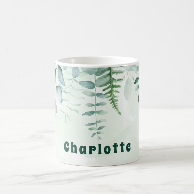 Eucalyptus greenery foliage green name  coffee mug (Center)