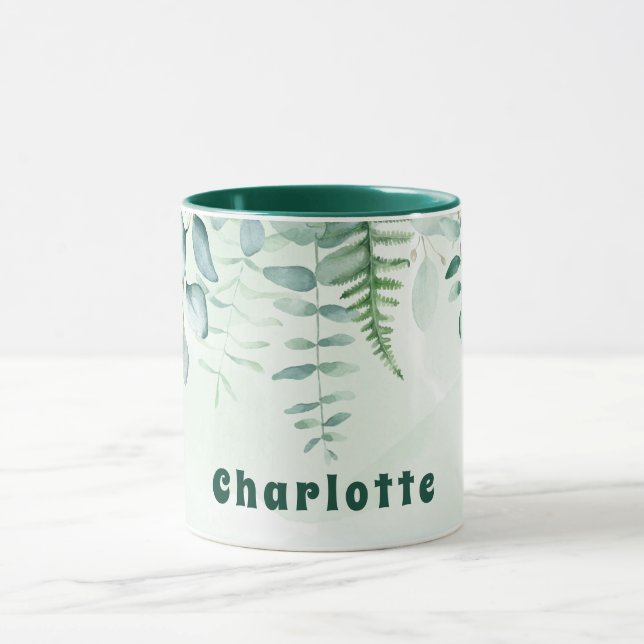 Eucalyptus greenery foliage green name mug (Center)