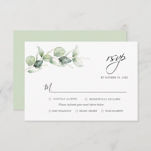 Eucalyptus Greenery Foliage Minimalist Wedding RSVP Card