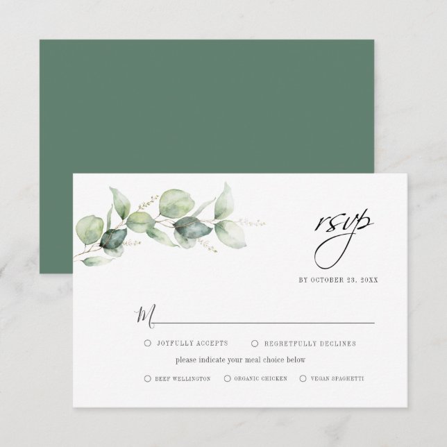 Eucalyptus Greenery Foliage Minimalist Wedding RSVP Card (Front/Back)