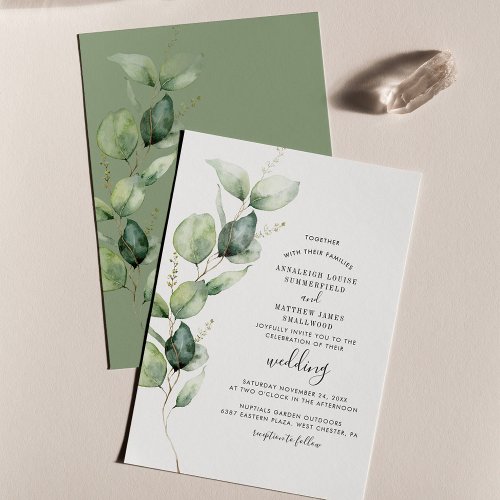 Eucalyptus Greenery Foliage Modern Wedding Invitation