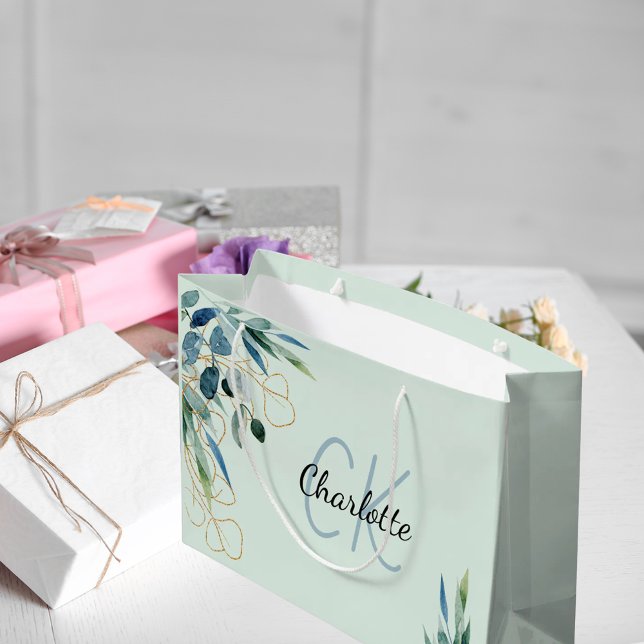 Eucalyptus greenery foliage monogram initials large gift bag (Creator Uploaded)