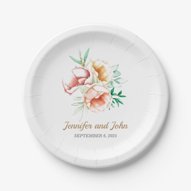 Eucalyptus Greenery Foliage Watercolor Wedding Paper Plates (Front)