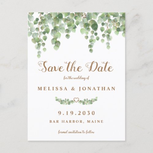 Eucalyptus Greenery Foliage Wedding Save The Date Postcard