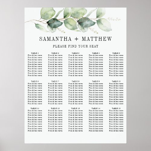 Eucalyptus Greenery Foliage Wedding Seating Chart