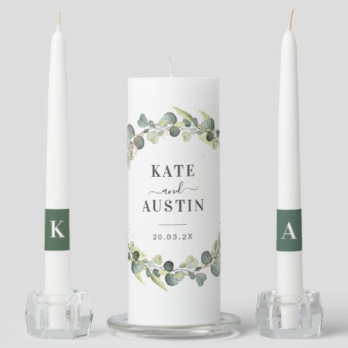 eucalyptus greenery foliage wedding unity candle set