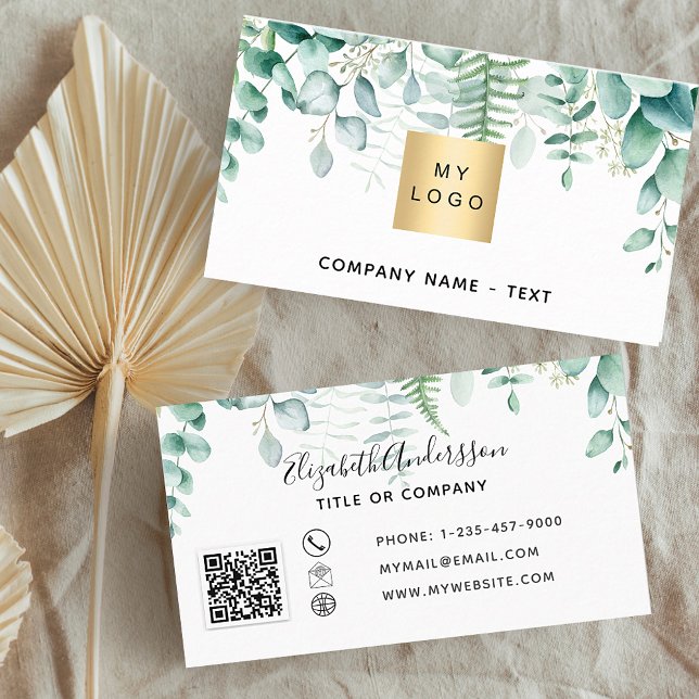 Eucalyptus greenery forest fern QR code logo Business Card (Creator Uploaded)