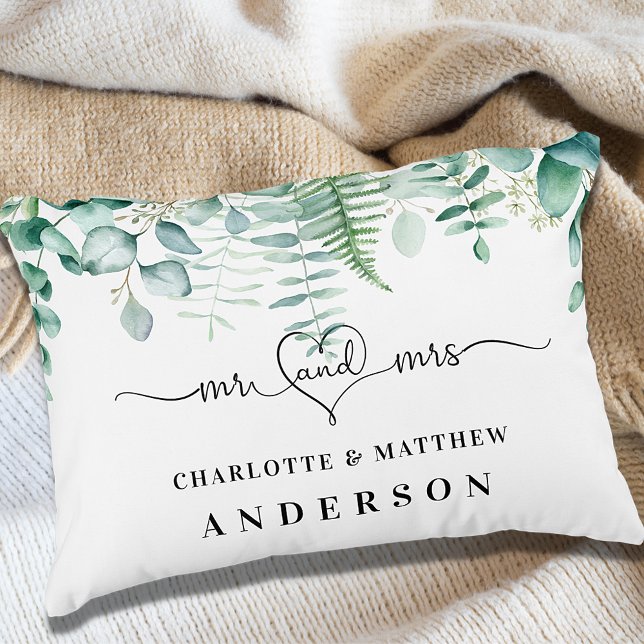 Eucalyptus greenery forest ferns mr mrs names accent pillow (Creator Uploaded)