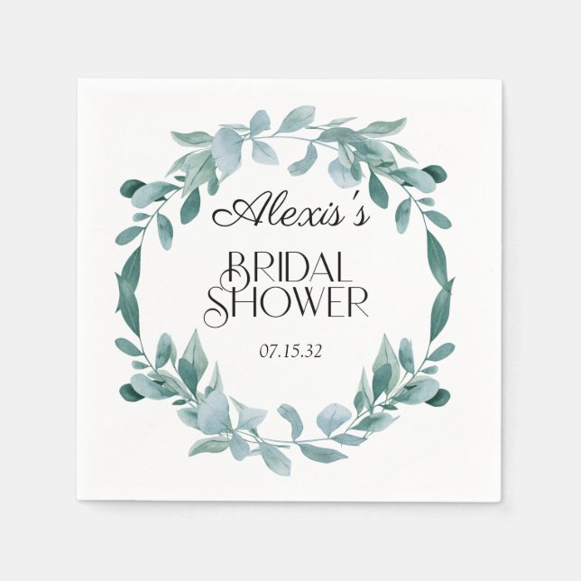 Eucalyptus Greenery Frame Green Blue Bridal Shower Napkins (Front)