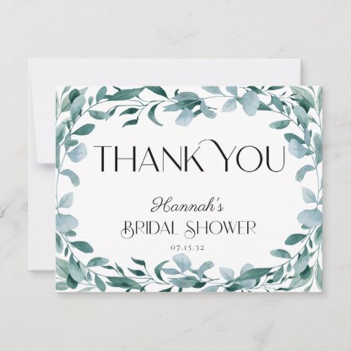 Eucalyptus Greenery Frame Green Blue Bridal Shower Thank You Card