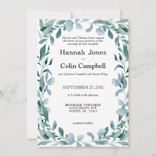 Eucalyptus Greenery Frame Green Blue Wedding Invitation