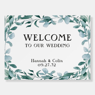 Eucalyptus Greenery Frame Green Blue Welcome Foam Board