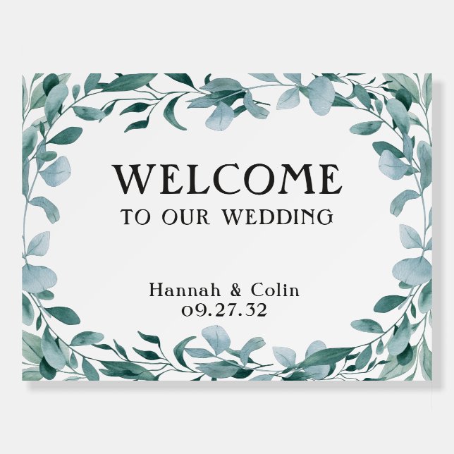 Eucalyptus Greenery Frame Green Blue Welcome Foam Board (Front)