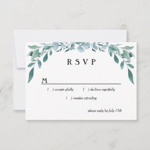 Eucalyptus Greenery Frame Green Blue White Black RSVP Card