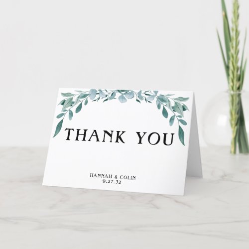 Eucalyptus Greenery Frame Green Blue White Black Thank You Card