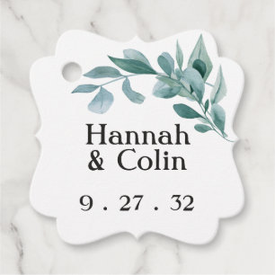 Eucalyptus Greenery Frame Green Blue White Fancy Favor Tags