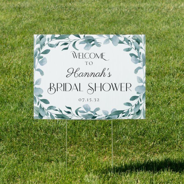 Eucalyptus Greenery Frame Green Bridal Shower Yard Sign (Insitu)