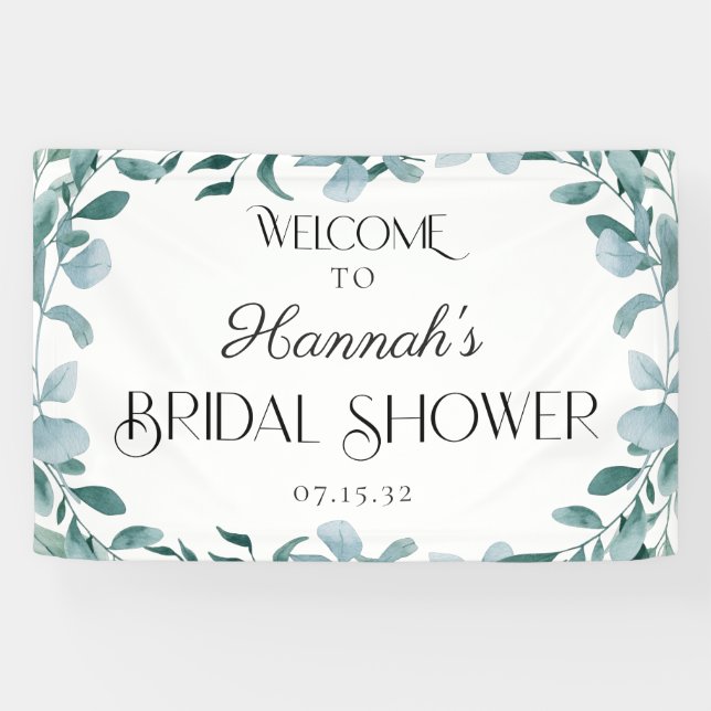 Eucalyptus Greenery Frame Green Shower Welcome Banner (Horizontal)