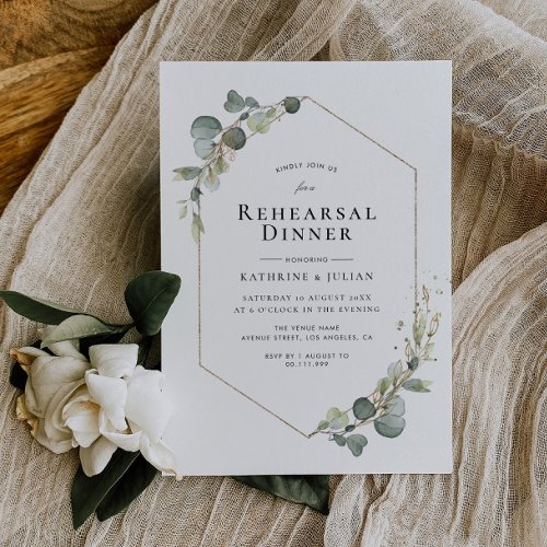 eucalyptus greenery frame rehearsal dinner invitation