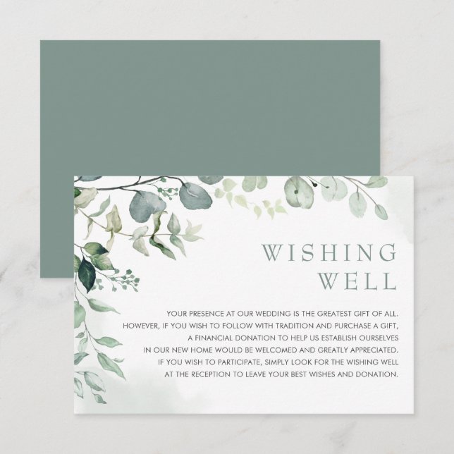 Eucalyptus Greenery Garden Wedding Wishing Well Enclosure Card (Front/Back)