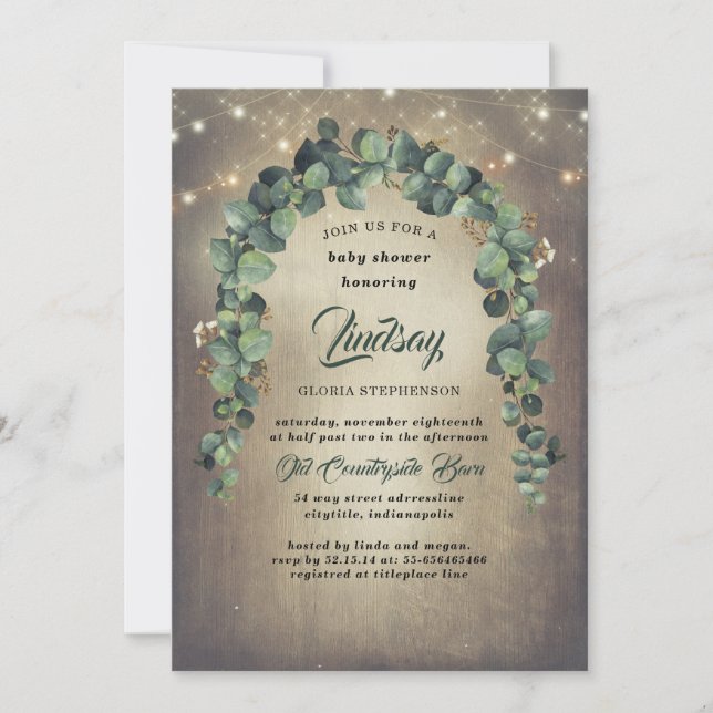 Eucalyptus Greenery Garland Rustic Baby Shower Invitation (Front)