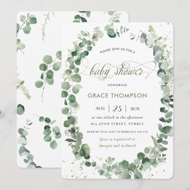 Eucalyptus Greenery Gender Neutral Baby Shower Invitation (Front/Back)
