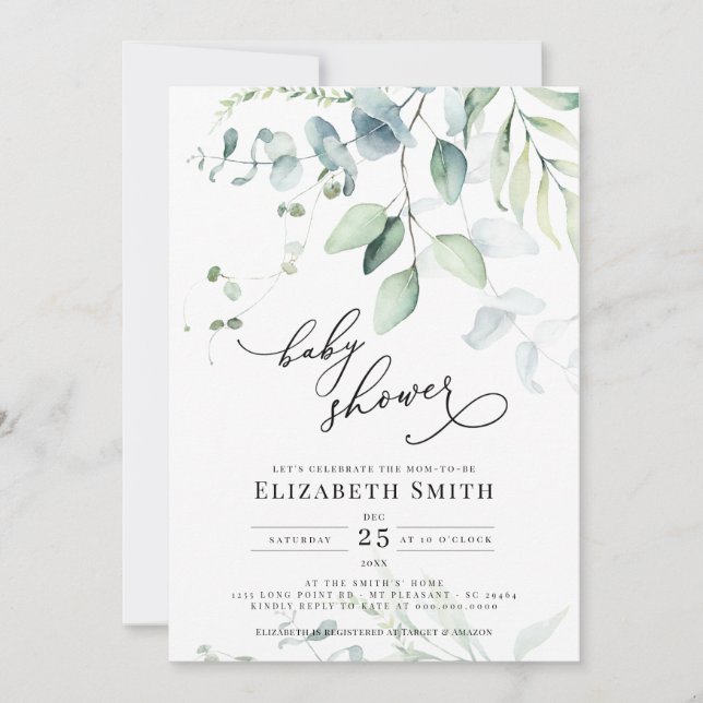 Eucalyptus Greenery Gender Neutral Baby Shower Invitation (Front)