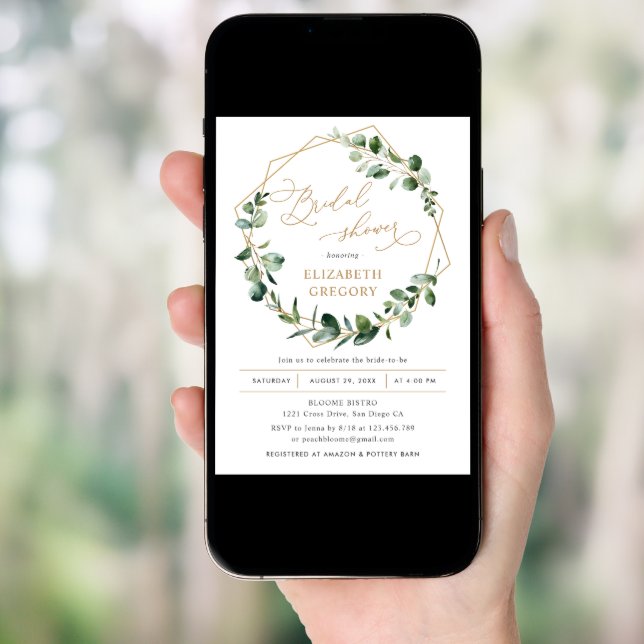 Eucalyptus Greenery Geometric Bridal Shower Invitation (Front Digital)