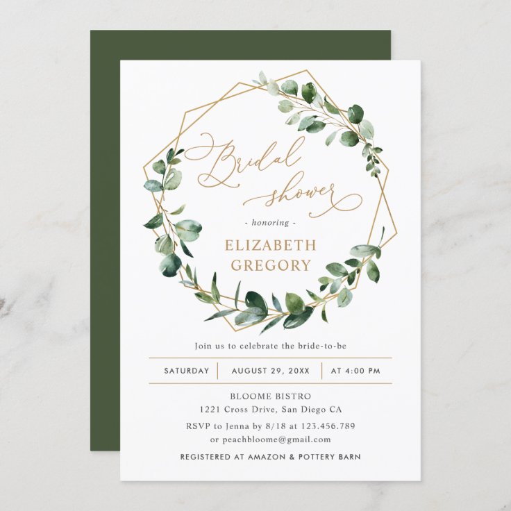 Eucalyptus Greenery Geometric Bridal Shower Invitation Zazzle 2854