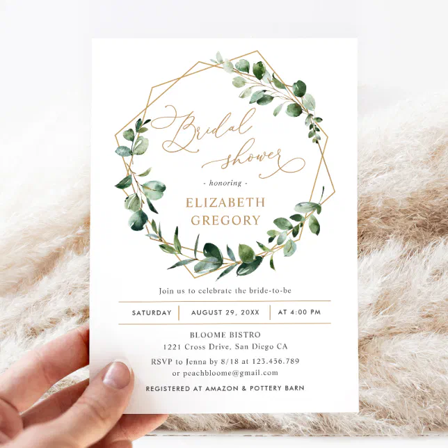 Eucalyptus Greenery Geometric Bridal Shower Invitation Zazzle 8615