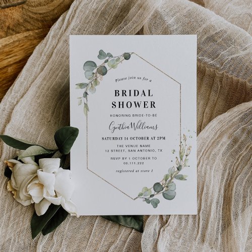 Eucalyptus greenery geometric bridal shower invitation