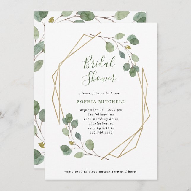 Eucalyptus Greenery | Geometric Bridal Shower Invitation (Front/Back)