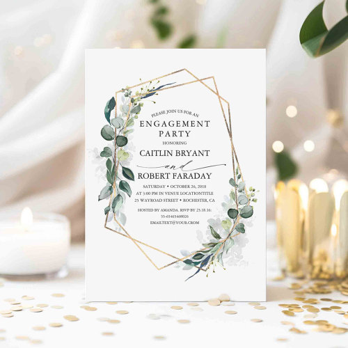 Eucalyptus Greenery Geometric Engagement Party Invitation
