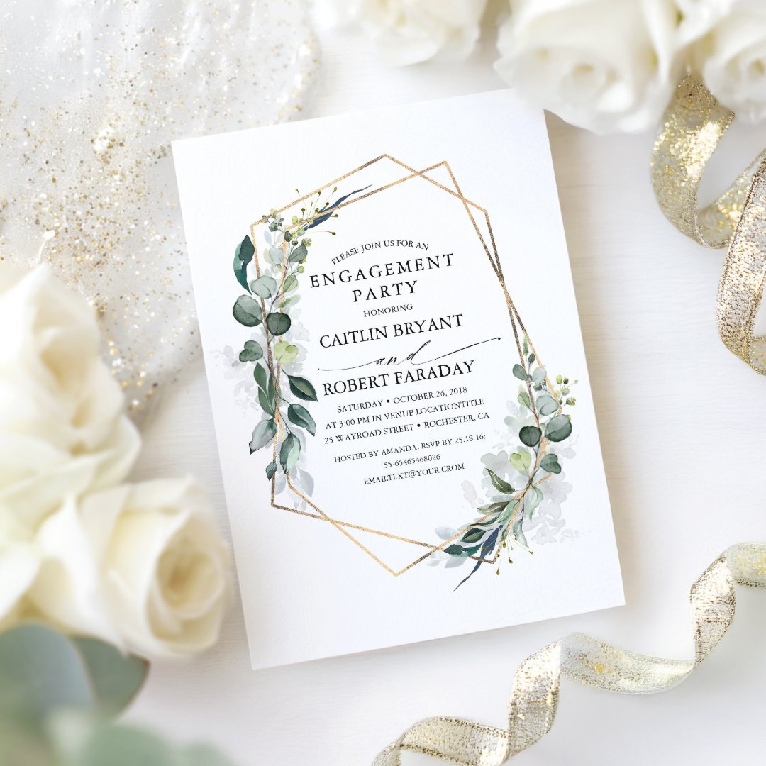 Eucalyptus Greenery Geometric Engagement Party Invitation