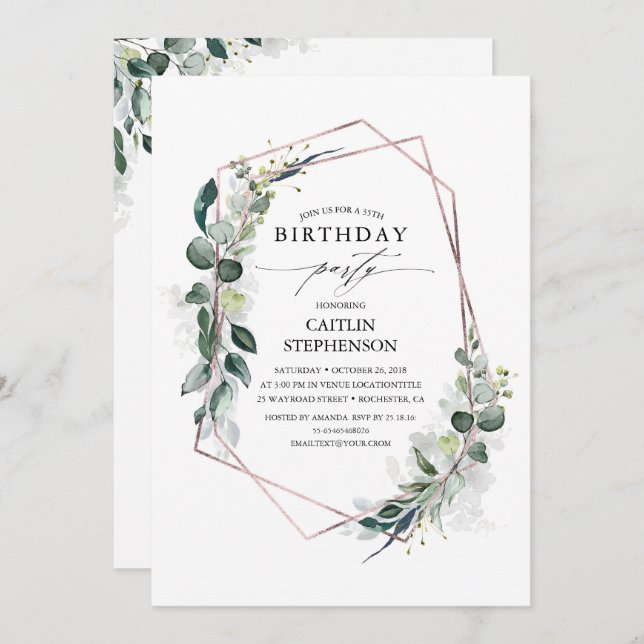 Eucalyptus Greenery Geometric Modern Birthday Invitation (Front/Back)