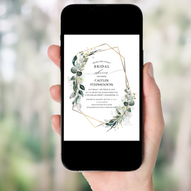Eucalyptus Greenery Geometric Modern Bridal Shower Invitation (Front Digital)
