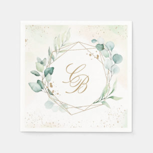 Eucalyptus Greenery Geometric Monogram Wedding Napkins
