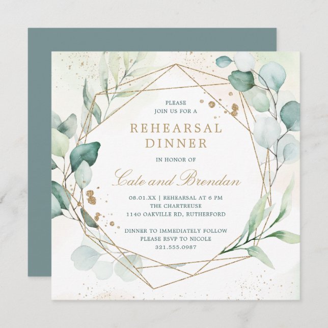 Eucalyptus Greenery Geometric Rehearsal Dinner Invitation (Front/Back)