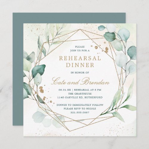 Eucalyptus Greenery Geometric Rehearsal Dinner Invitation