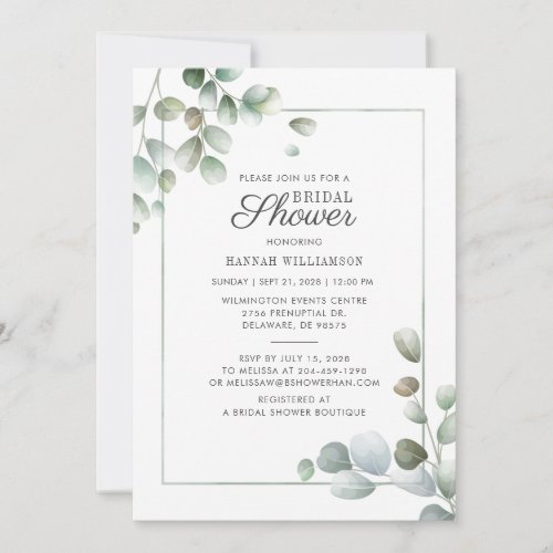 Eucalyptus Greenery Geometric Rustic Bridal Shower Invitation