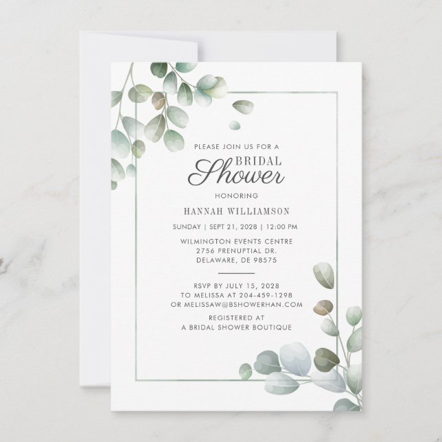 Eucalyptus Greenery Geometric Rustic Bridal Shower Invitation (Front)