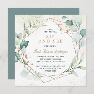 Eucalyptus Greenery Geometric Sip and See Invitation