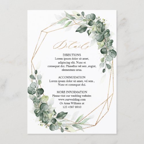 Eucalyptus Greenery Geometric Wedding Details Enclosure Card