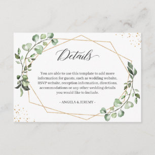 Eucalyptus Greenery Geometric Wedding Details Enclosure Card